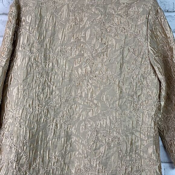 Chico’s Size 2 Medium Jacket Blazer Gold Metallic Embroidered Satin Sparkle - Picture 7 of 9